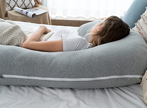 Image of AngQi Body Pregnancy Pillow with Jersey Cover, L Shaped Full Body Pillow for Pregnant Women and Side Sleeping, Gray