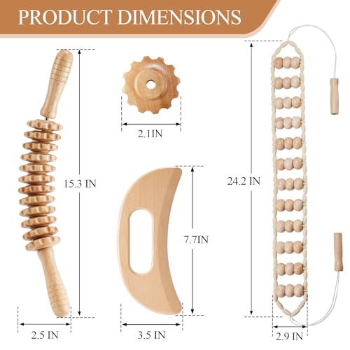 Image of 3Pcs Wood Therapy Massage Tools Lymphatic Drainage Massager Wooden Massager Body Sculpting Tools for Maderoterapia,Anti-Cellulite,Pain Relief(3-in-1 Massager)