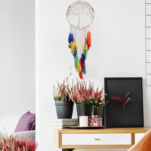 Atrapasueños de macramé boho y adorno colgante con red de colores para hogar 3