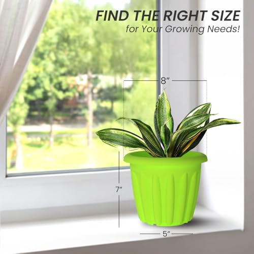 Image of YUCCABE ITALIA SHERA Floot 8 Inch Plastic Flower Pot 3 Piece Set of Round Shape Planter for Home Garden Seedling Planter for pots (Green)