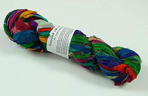 100g Recycled Sari Silk Ribbon Yarn, Jewelry Making Trim - Multicolor