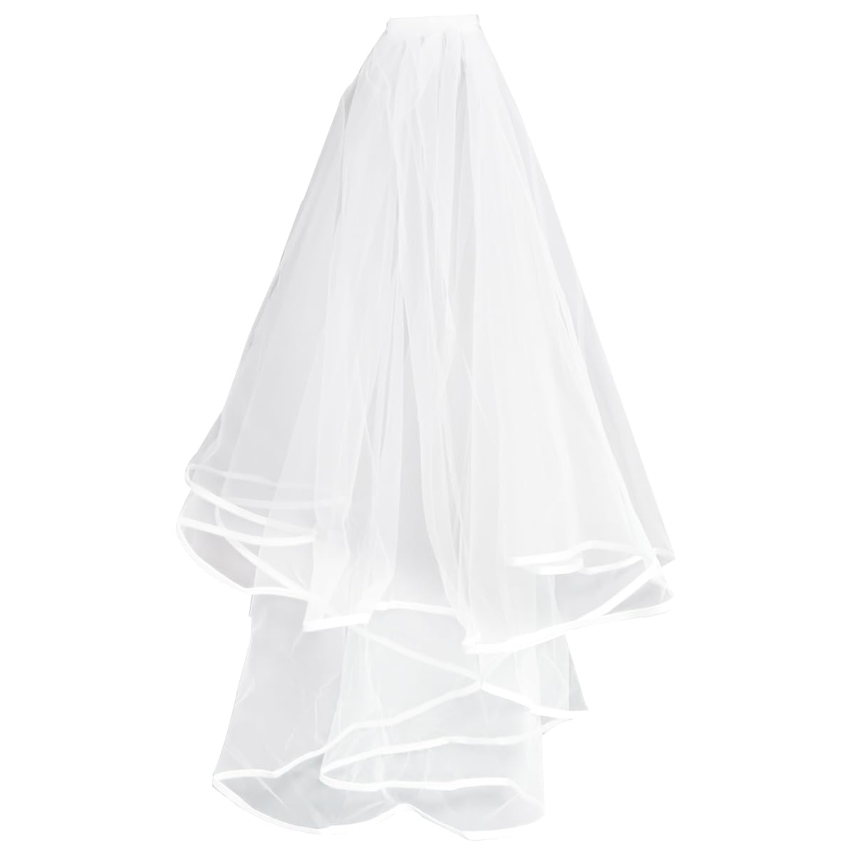 Ewanda store Double Ribbon Edge Center Cascade Bridal Wedding Veil with Comb White