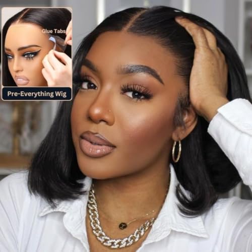 Image of Beauty Forever No Slip Glueless Yaki Straight Bob Wig Human Hair 13x4 HD Lace