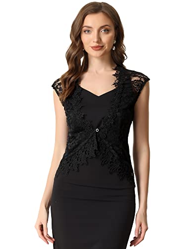 Image of Allegra K Lace Shrug Bolero for Women's Wedding Guest Cap Sleeve Sheer Floral Cardigan