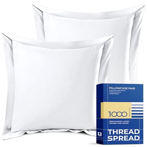 Thread-Spread-100-Egyptian-Cotton-European-Pillow-Shams-Set-of-2-with-Envelope-Closure-1000-Thread-Count-White-Euro-Pillow-Sham-Silky-Soft-Breathable-Cooling-Pillow-Sham-26-x-26 Thread Spread 100 Egyptian Cotton European Pillow Shams Set of 2 with Envelope Closure 1000 Thread Count White Euro Pillow Sham Silky Soft Breathable Cooling Pillow Sham 26 x 26