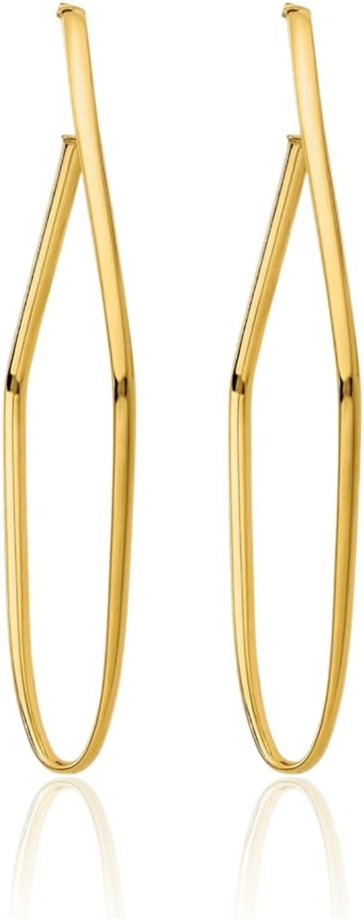 IceCarats 14K Yellow Gold Bar Threader Earrings 56.4mm 2 1/4 inch Butterfly Back, Geometric For Her