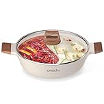 Dezin Double Flavor Hot Pot with Divider, Non-stick Shabu Shabu 5 Quart Double Sided 12 Inch Divided Pot for Induction Cooker