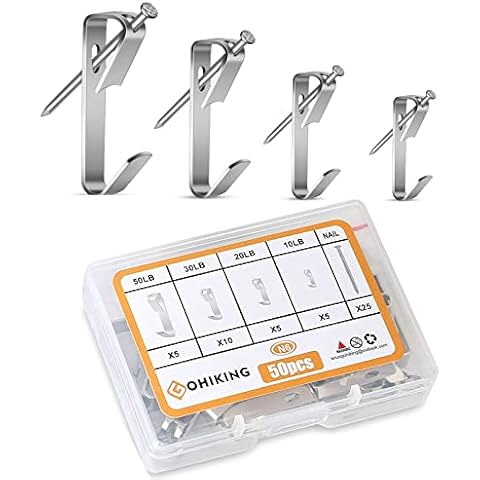 Picture Hanging Hooks, 50 Pcs Heavy Duty 10-50 lbs Picture Hangers Hardware kit with Nails for Picture Frame, Canvas, Mirror Hanging Decoration Cover