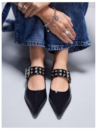 Floerns Women's Buckled Straps Pointed Toe Slingback Flat Ballerina Shoes3