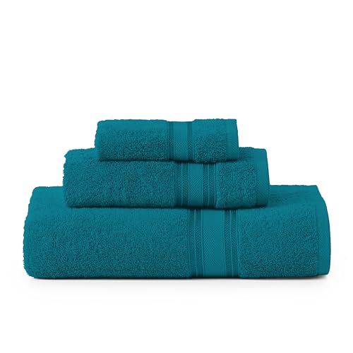Image of Lane Linen Luxury Bath Towels Set - 3 Piece Set, 100% Cotton Bathroom Towels, Zero Twist, Quick Dry Absorbent Bath Towel, Super Soft, 1 Bath Towel, 1 Hand Towel, 1 Wash Cloths - Sea Port