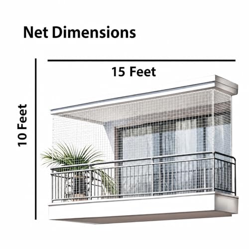 Image of Homestan Heavy Duty HDPE Pigeon Net with Installation Kit for Balcony, White Anti Bird Control Mesh for Window, Terrace, Grill, Duct and AC Outdoor Unit (10 x 15 Feet, White)