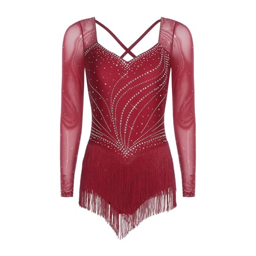 Robe salsa jazz haut de gamme avec strass et manches longues - 3