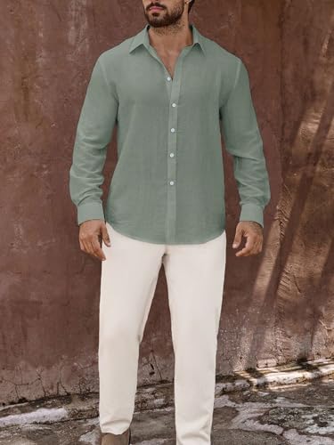 Image of Men's Casual Button Down Shirts Long Sleeve Linen Touch Textured Shirt Wrinkle Free Fashion Casual Vacation Beach Summer Shirt (1001)