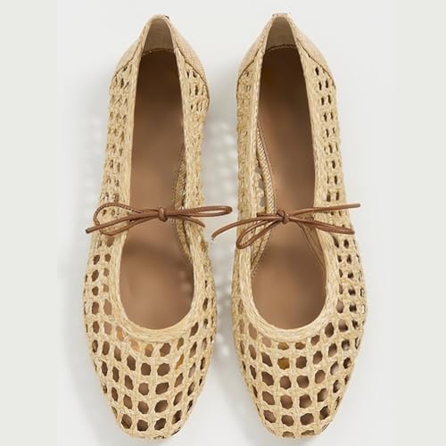 Woven Mesh Women's Ballet Flats Cute Bow Closed Toe Mary Jane Flat Comfortable Low Heeled Loafers2