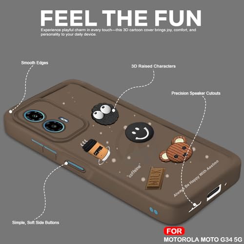 Image of AESTMO Back Case Cover for Moto G34 / G45 5G Cover | Cute Fun Cartoon 3D Ball | Coffee Silicone Case | Full Body Protection | Camera Protection Back Cover for Moto G34 / G45 5G (Brown)