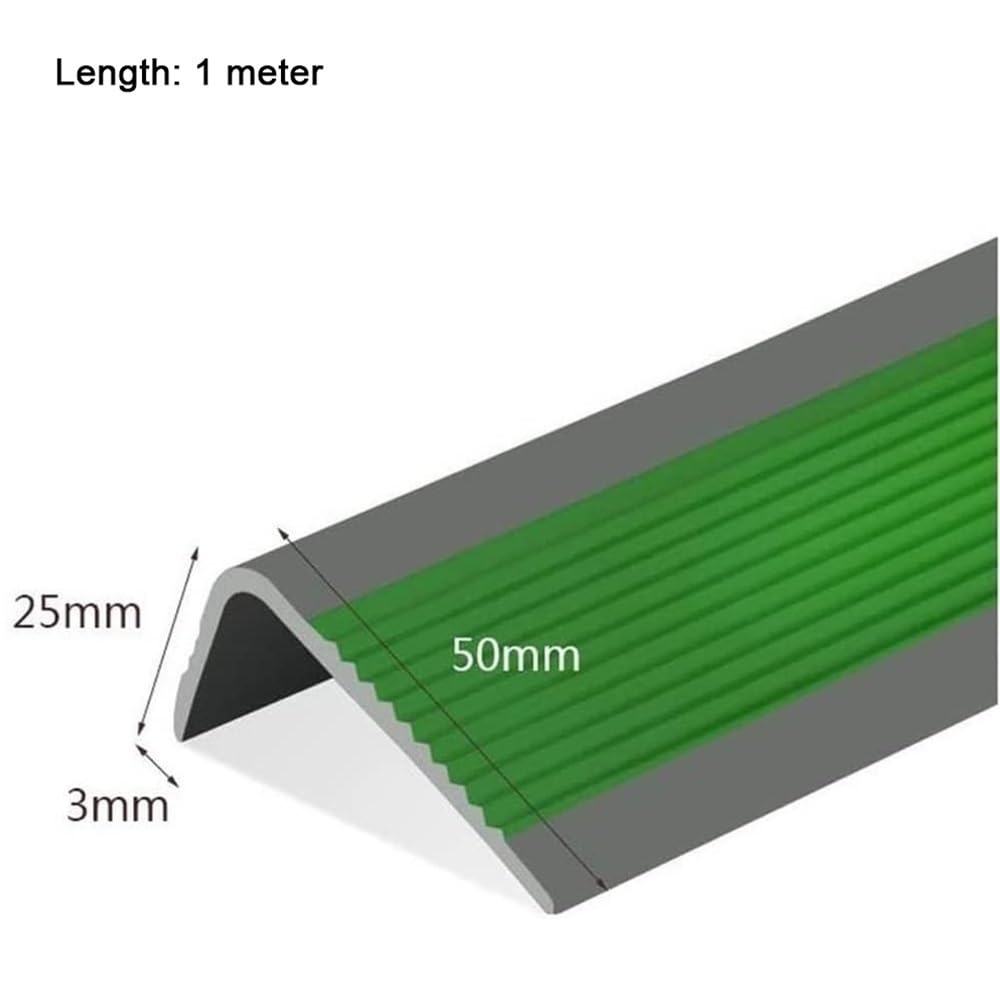 Profilo Angolare PVC Antiscivolo Per Scale – Autoadesivo, 50x25 Mm, Lunghezza 300 Cm, Colore Grigio-verde