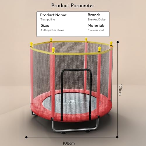 Image of StarAndDaisy Trampoline for Kids at Home with Safety Net /Trampoline Indoor & Outdoor / 120KG Loading Capacity with Stainless Steel Frame & Legs -55 inch, 4.5 Feet Red