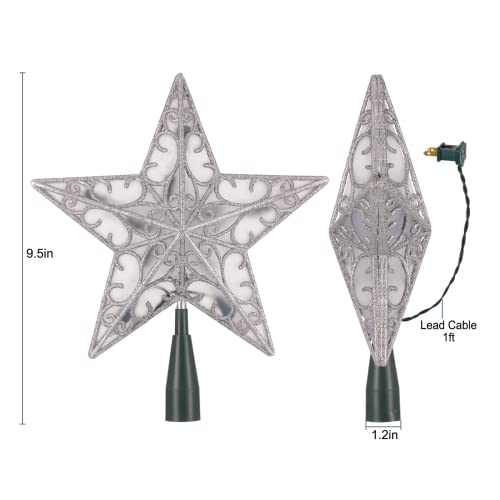 Christmas Star Tree Topper, Plug In Sliver Glittered 3D Star Tree Topper, Metal Hollow Designed Built In 10 Bulbs String Lights For Christmas Tree Decoration New Year Holiday Home Office Indoor #TOP4