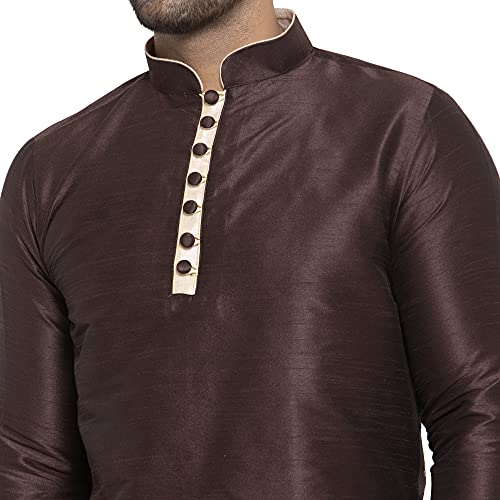 Image of Men's Silk Balloon Salwar Dhoti Pant Set (Brown Slant Slit K But Brown Sal Dh36 Brown 36)