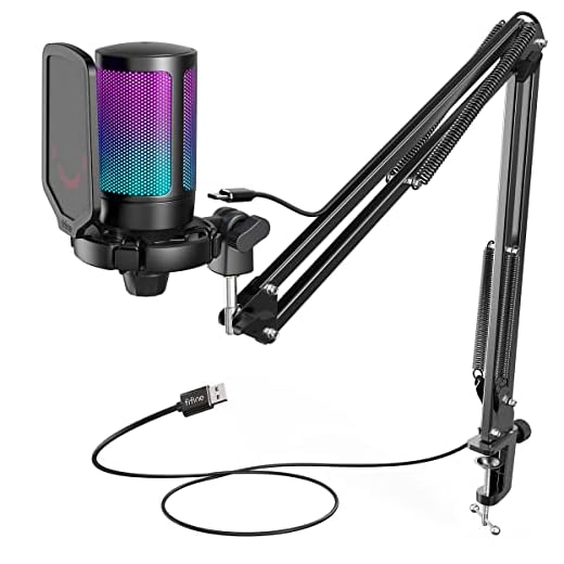 FIFINE Gaming Mikrofon PC mit Arm, USB Microphone Kit mit Stummschalttaste für Podcast Streaming Studio, für MAC PS4 PS5