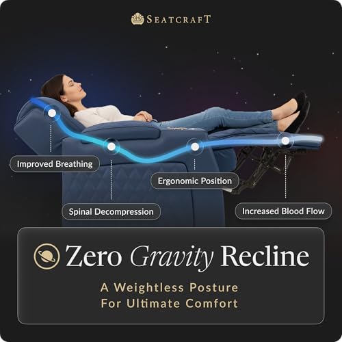 Image of Seatcraft Apex Home Theater Seating Navy Blue Single Recliner | Italian Leather, Wall Hugger, Zero Gravity, Powered Headrest & Lumbar, Power Recline, Zero Gap