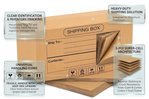 Image of ADDANBI-PRINTED-PACK OF 4 -| 27 inchx14 inchx13 inch | 5ply Cardboard Boxes for Packaging | Brown Corrugated Box for | Shipping |Moving | Home Shifting | Parcel | Courier Packing box | Large Carton Box.