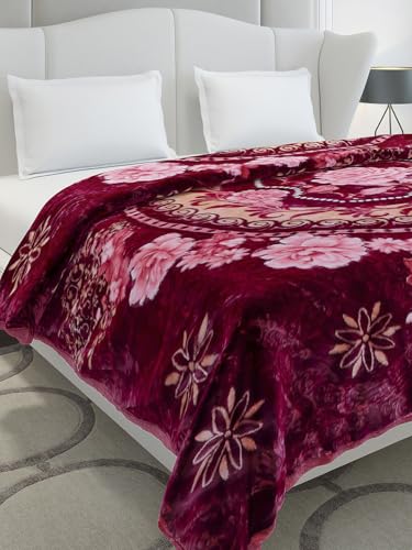 Image of Monte Carlo Double Bed Heavy Winter Blanket Marshal 2 Ply 850 GSM | 4.5 KG (240x220 CM), Wine