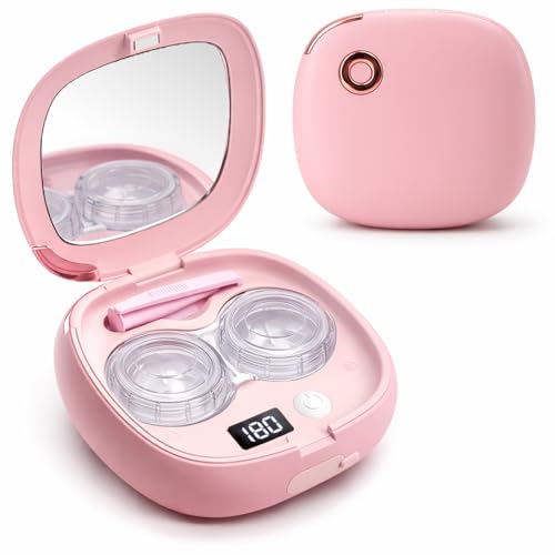 Vastsoon Ultrasonic Contact Lens Cleaner Machine – Portable, Rechargeable Cleaning Kit with 4 Contact Lens Solution Cases, Applicator & Removal Tools – for Travel & Home Use (Pink)