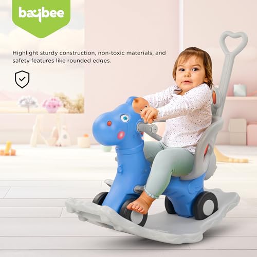 Image of 3 in 1 Baby Rocking Horse Ride On Car for Kids | Baby Rocking Chair with Parental Handle, Balance Board & Safety Belt | Push Ride On Toy Car for Kids 1-3 Years Boys Girls (Dark Blue)