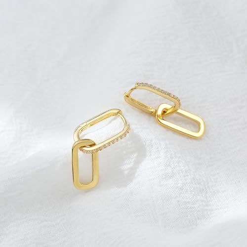 LILIE&WHITE Pave Cubic Zircon Convertible Link Earrings For Women 14K Gold Hoop Earrings For Women Paperclip Link Chain Jewelry Drop Dangle Earrings set for women Rectangle Earrings3