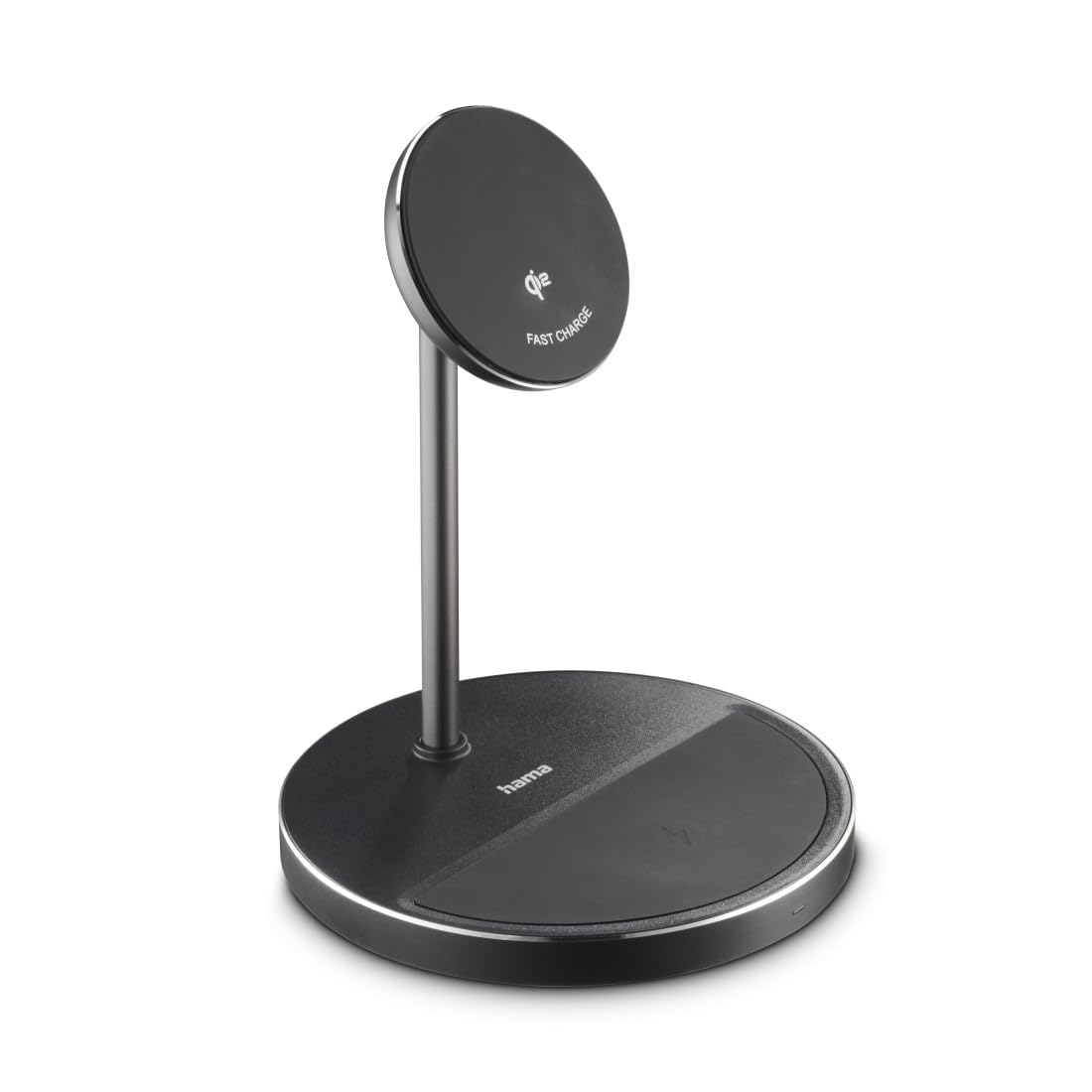 Hama Induktive Ladestation 15 W (Qi2-zertifiziert, magnetischer Wireless Charger, kompatibel mit MagSafe und Hama MagLine, 2in1 kabellos Schnellladen für mehrere Geräte) schwarz/anthrazit