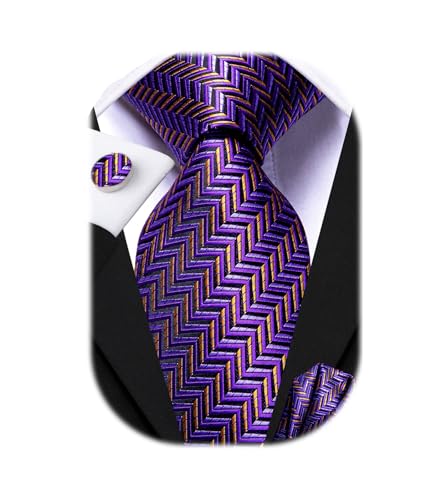 Image of Hi-Tie Mens 70inches Tie Set Extra Long Necktie for Men Cufflinks Handkerchief Big Tall Men Business Wedding