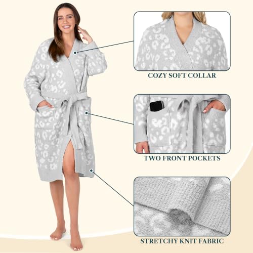 Image of PAVILIA Premium Plush Robe for Women, Soft Cozy Fuzzy Bathrobe with Pockets