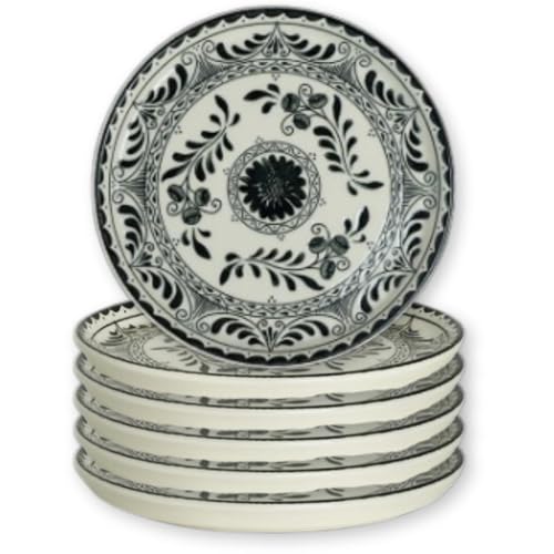 Steelite Dinner Meal Plates, Anfora Talavera Motiva, Fully Vitrified China Earthenware, Ornate Spanish Floral Dinnerware, Premium Foodservice, Commercial Restaurant Use, 10.7" Round, Black, 6 Pieces