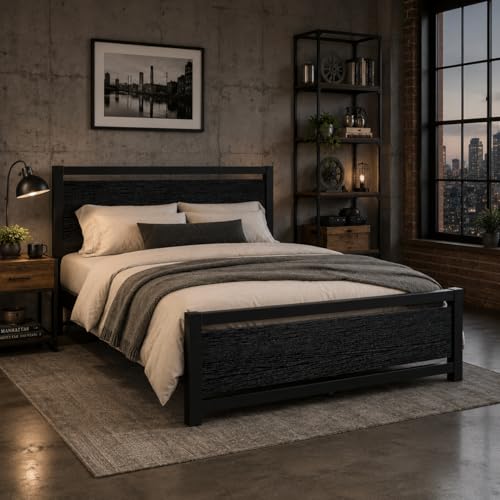 Image of Catrimown Queen Bed Frame with Headboard, Queen Metal Platform Bed Frame with Steel Slat Support, 10.5 in Storage Clearance, No Box Spring Needed, Easy Assembly, Black