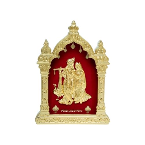 Image of EKA Temple Series Radha Krishna with Peacock Tabletop |Gold Foil Showpiece |Spiritual for Home Temple, Pooja Room & Office Decor |Ideal for Wedding & Housewarming Gift (9cm x 4cm x 11cm)