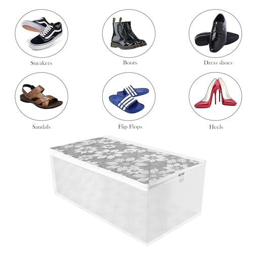 Image of Kuber Industries Pack of 6 Waterproof Shoe Cover With Side Visible Window - Travel Storage Organizer Protector - Flower Quilted Gray