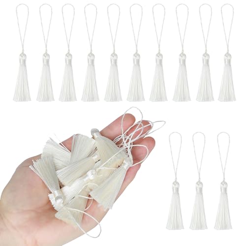 Image of 48Pcs Mini Bookmark Tassels Handmade Keychain Silky Tassel