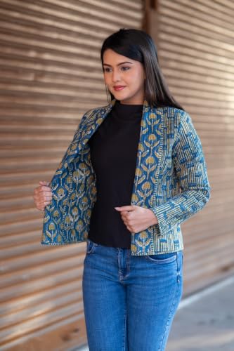 Image of Reversible Jacket for Women | Double Sided Quilted Jacket | Reversible Winter Jacket for Women | Stylish Ethnic Printed Jacket | Warm & Comfortable Casual Outerwear