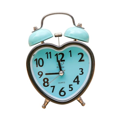 HEATSHAKING 彩色ハート型メタル目覚まし時計 卓上リングベル付き 夜光機能 家や学生の寝室向け クリエイティブデザイン 鮮やか ランダムカラー