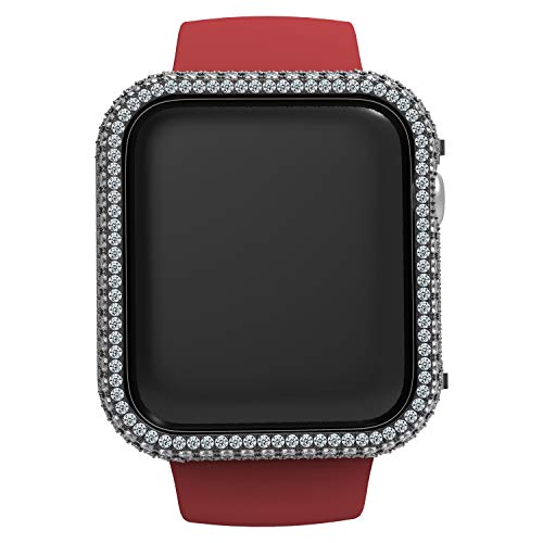 HJINVIGOUR Luxury Full Bling Rhinestone Crystal Diamond Handwork Inlaid Metal Alloy Bezel Frame Case Cover Compatible Apple Watch Series 4 5 6 7 8 9 SE for Men Women (Black, 41mm)