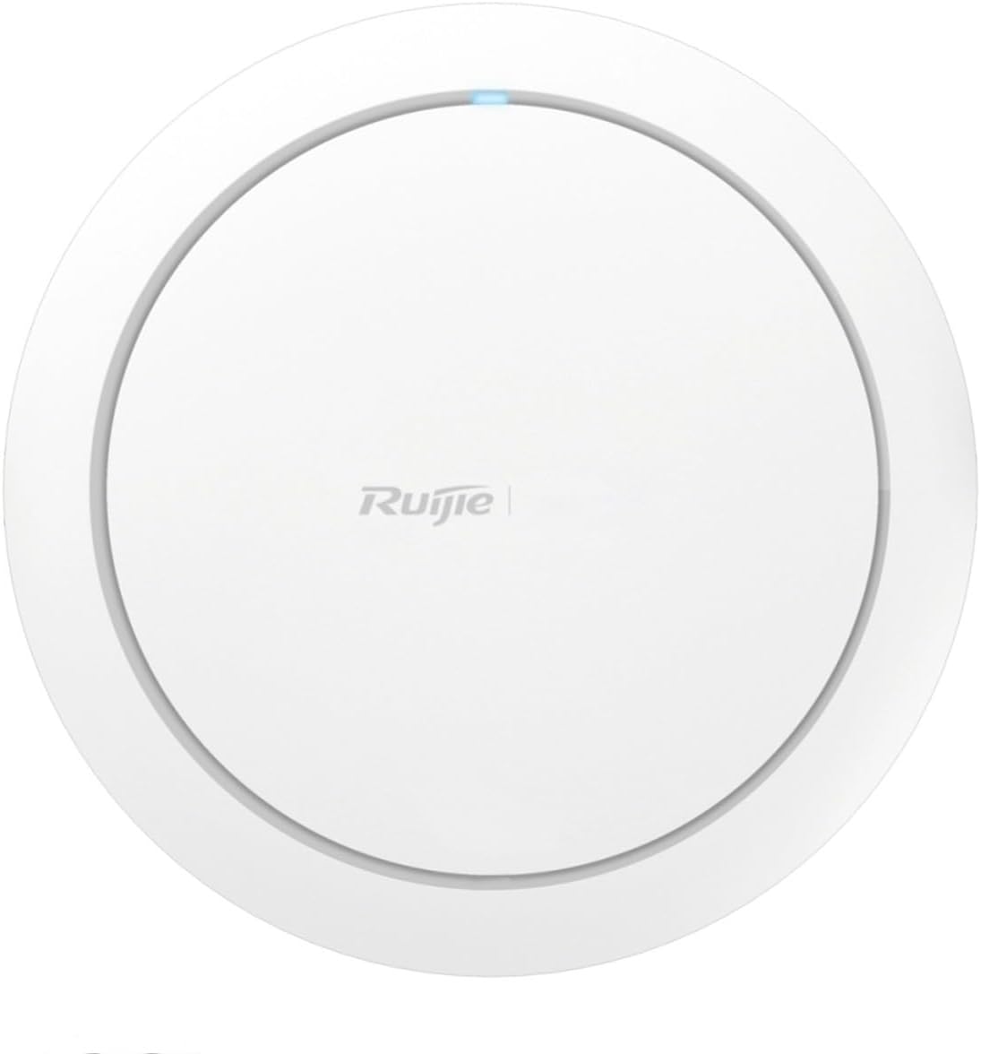 Front view of the RG-RAP2266 AX3000 Dual-Band WiFi 6 Ceiling-Mounted Access Point, showing its circular white design with the Ruijie logo and a blue LED indicator.