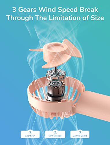Image of JISULIFE Mini Fan Battery Operated Handheld with 2000 mAh or USB Powered Personal Fan,3 Speeds,Enhanced Airflow, Rechargeable Quiet Pocket for Home,Outdoor-Pink