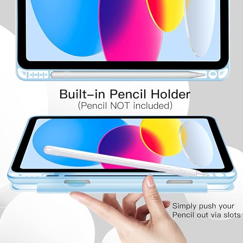 Image of TGK Rotating Case for iPad 10th Gen 10.9 inch 2022 (A2757 / A2777 / A2696) with Pencil Holder 360 Degree Rotation Protective Trifold Stand Cover Clear Back (Sky Blue)
