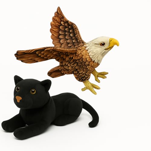 Image of Cute Eagle & Panther Plush Toy Combo - 30 cm Soft Stuffed Animals for Kids | Super Soft & Huggable for Boys & Girls (Pack of 2)