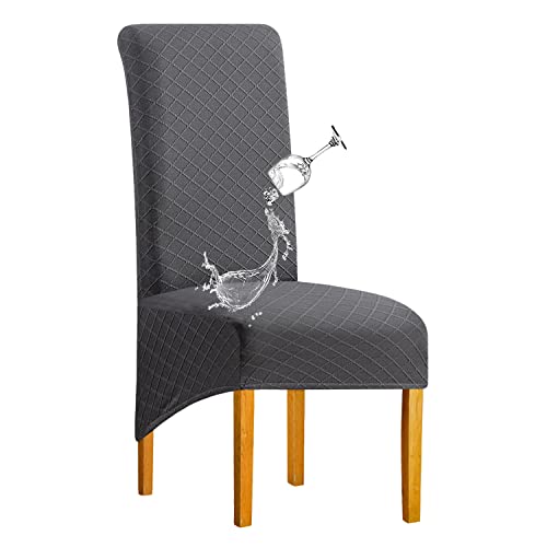 SHENGYIJING 1/2/4/6 PCS Diamond Lattice Stretch Imperméable XL Housses de Chaise pour Salle à Manger, Spandex Haut Dossier Grande Chaise de Salle à Manger Housses(Gris Foncé,1 pièce ) Cover