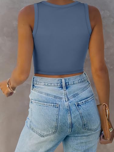 Image of ANRABESS Women Tank Tops High Neck Sleeveless Sexy Cutout Racer Back Going Out Crop Tops Shirts Summer Y2K Outfits