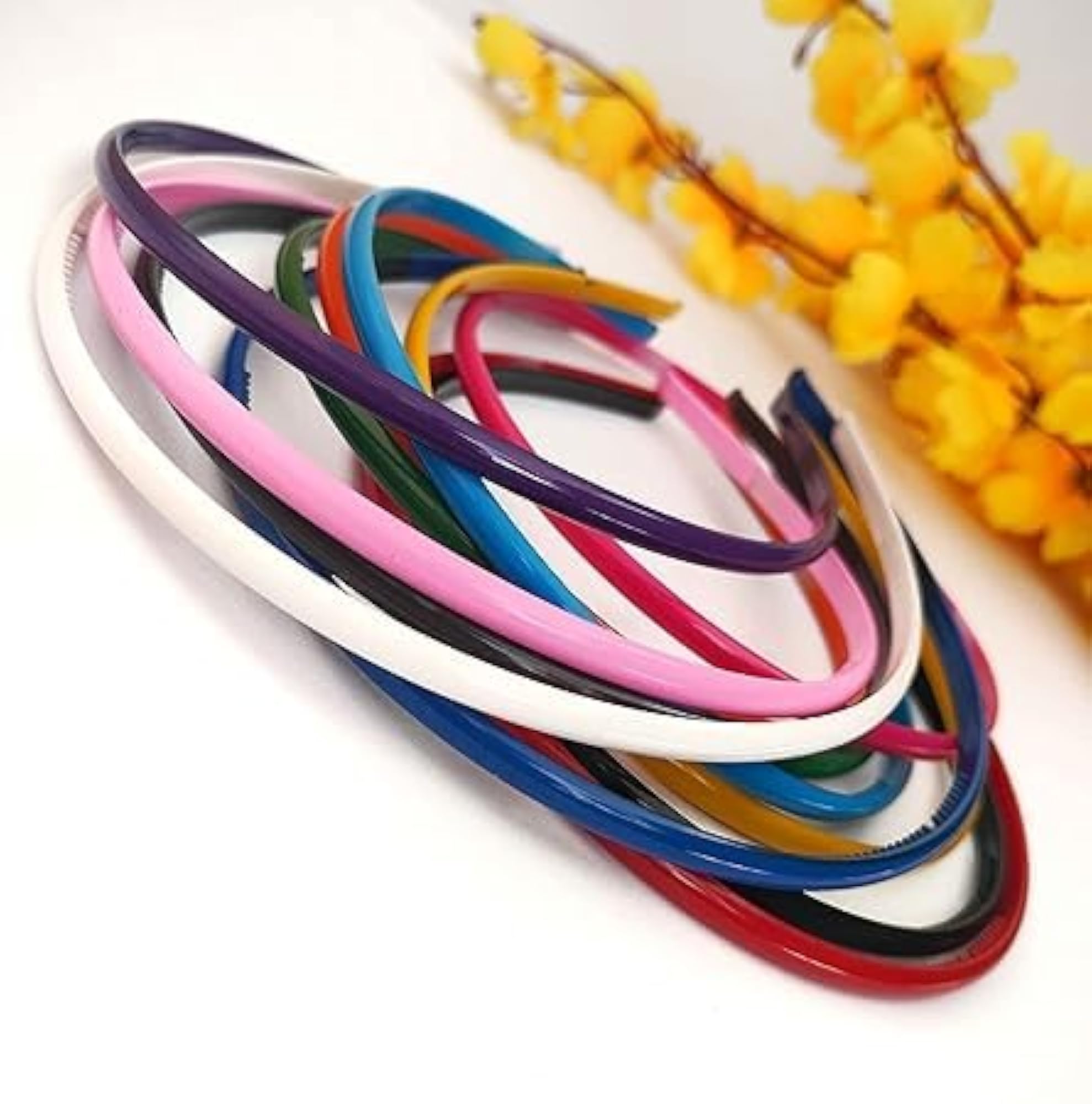 12pcs Narrow Plastic Hair Bands for Girls & Women, Multicolour
