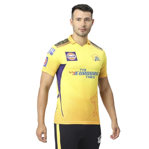 Image of playR x CSK Match Jersey IPL 2023 - Plain Men's Cricket Jersey - Lightweight, Breathable Sportswear T-Shirt for Training, Practice, Outdoor & Match Day Comfortable for All Season