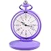 Realpoo Purple Smooth Cover Quartz Pocket Watch, Fashionable Roman Digital White Dial with Waist Chain Pocket Watches for Men -Purple